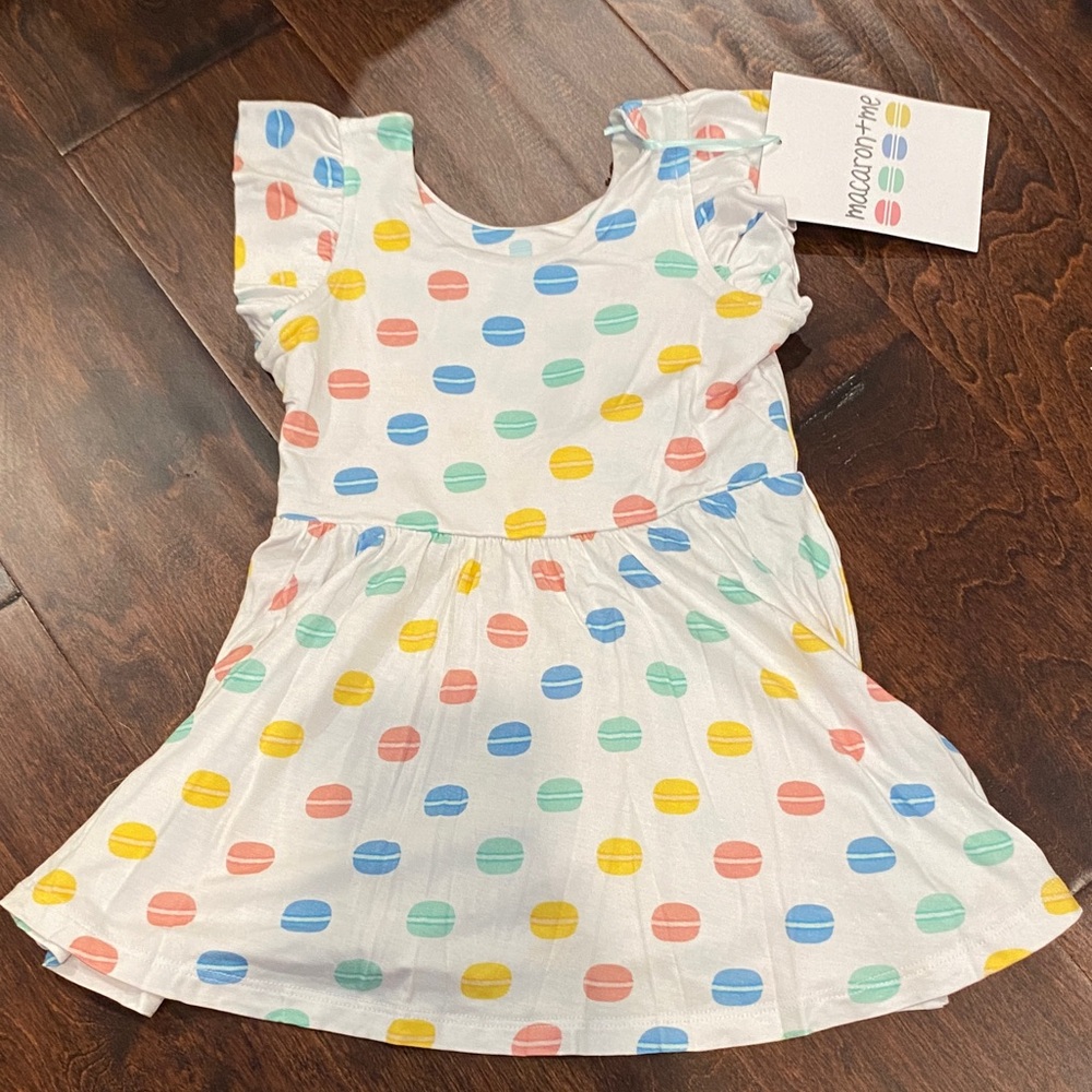 Macaron + Me Bamboo macarons ruffled capsleeve twirl dress 12-18m NWT